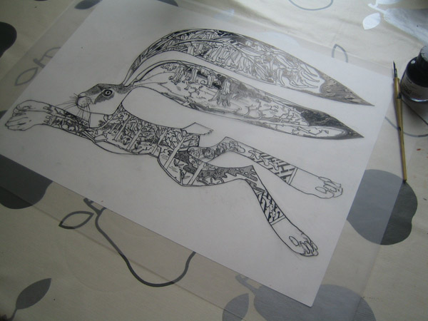 Hare drawn in Indian Ink